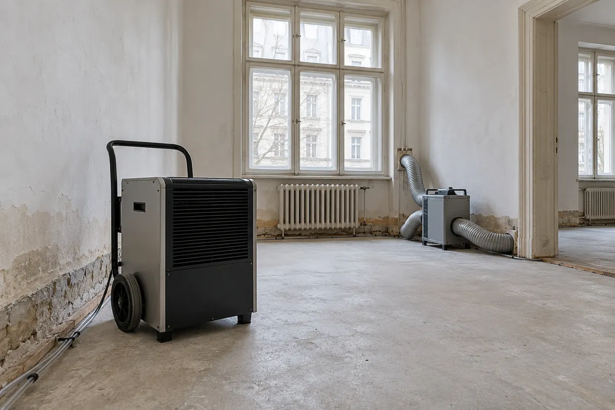 Mobile Trocknungsgeräte in einem Altbauraum