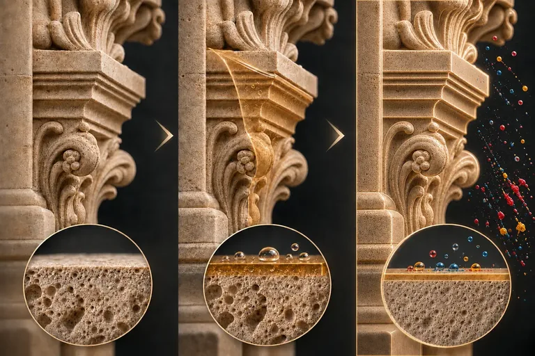 How an anti-graffiti protection layer prevents paint from penetrating a porous facade