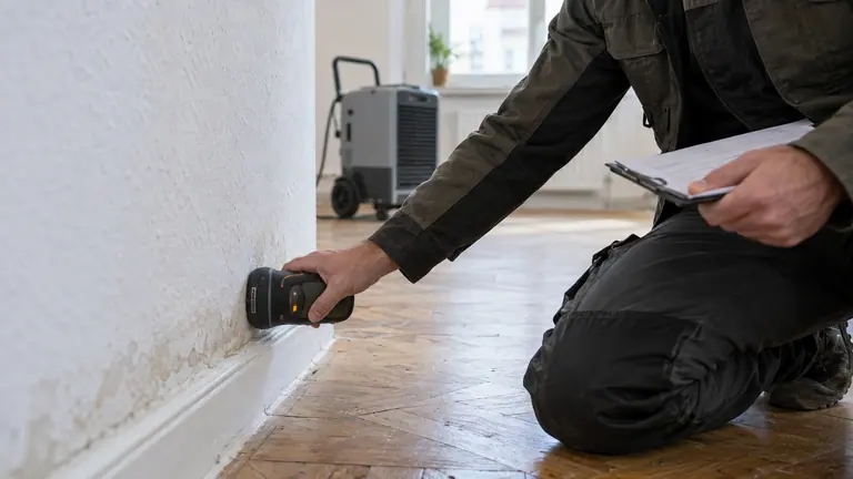 Feuchtemessung an einer Wand bei der technischen Trocknung